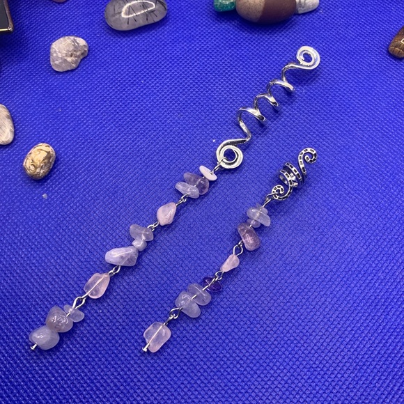 👚2/$15 Rose Quartz & Amethyst Hair Cuffs 4 Braids & Dreads! Unique Hair Jewelry! - Picture 2 of 8